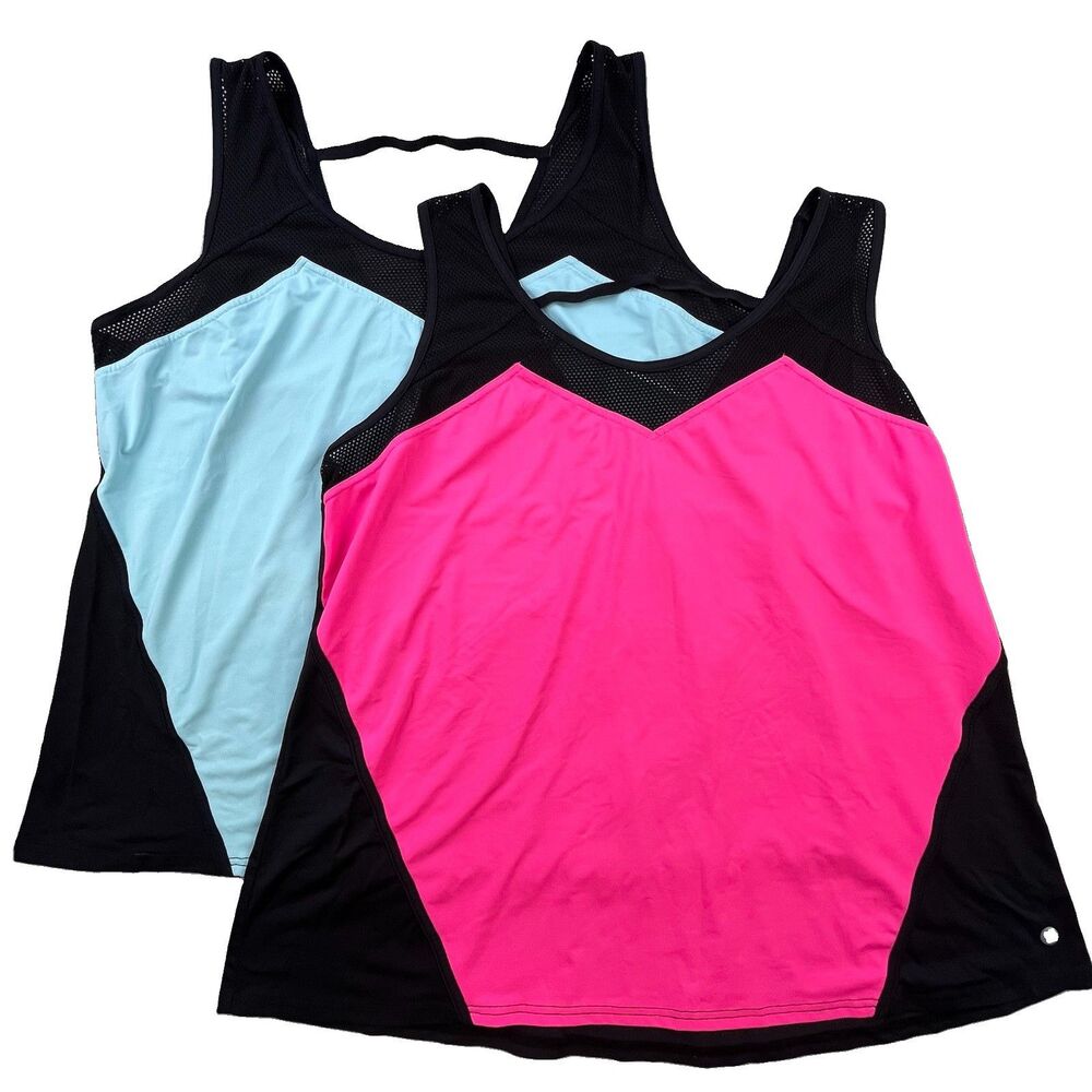 Livi Active Tank Top Lot of 2 Women’s 22/24 Blue & Pink Vented Breathable Gym